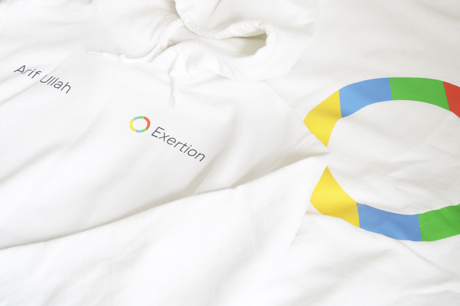 Our branded hoodies, showcasing the custom designs on the front and back with an option to apply a personalised name.